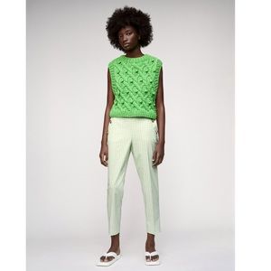 Zara Green Gingham straight pants w gold buttons